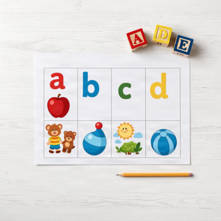 Educational worksheet for junior KG students featuring small lowercase alphabet letters in a colorful and engaging design.